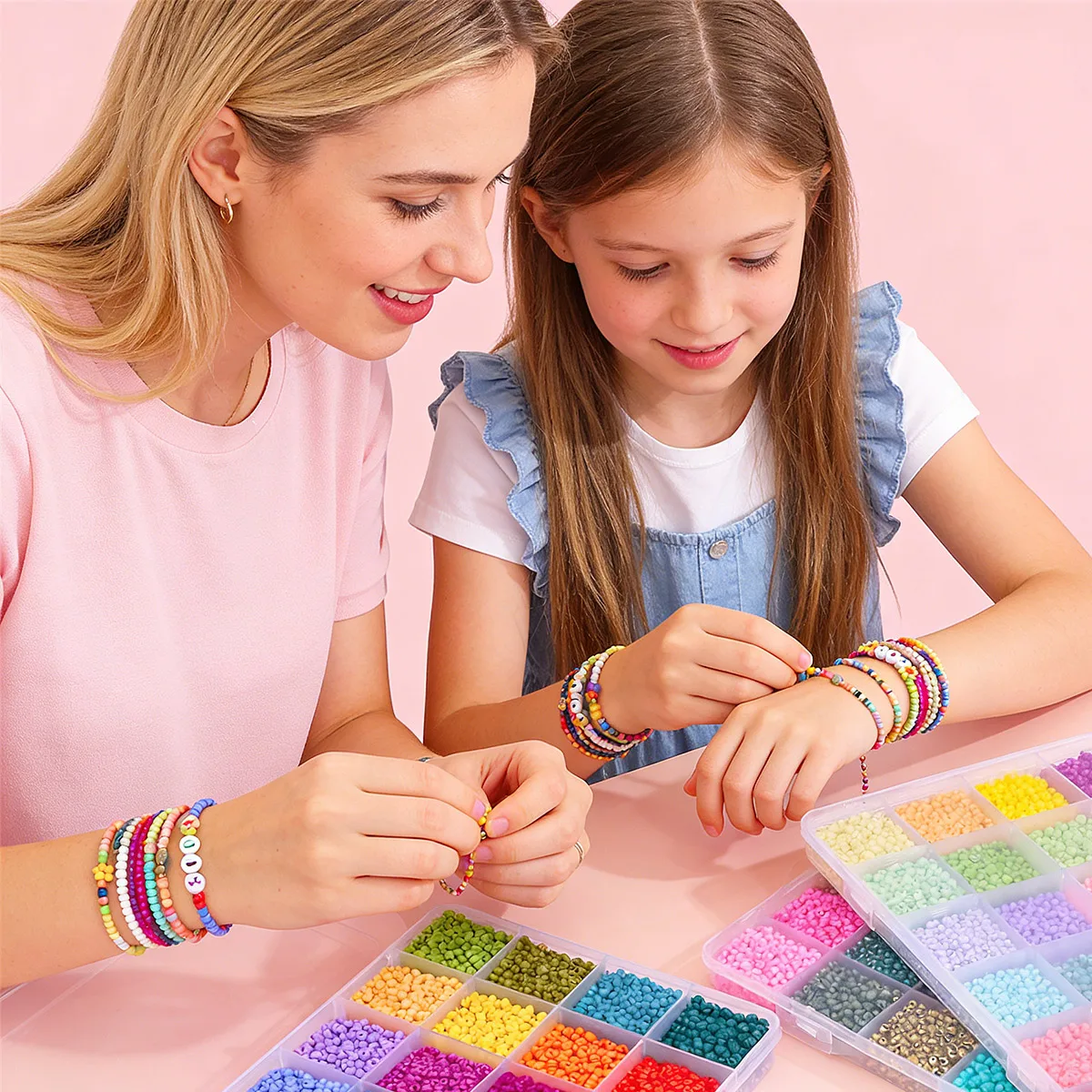 12000pcs 3mm Solid Color Glass Seed Beads Set(24 Grids 15g/Grid) With Accessories - DIY Craf Jewelry Making Kit for Girls/Women