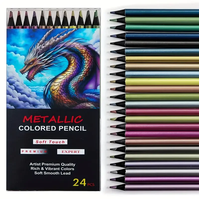 12/24 Colors Metallic Colored Pencil Drawing and Sketching Set Colored Pencil DIY Art Supplies Coloring Home Painting