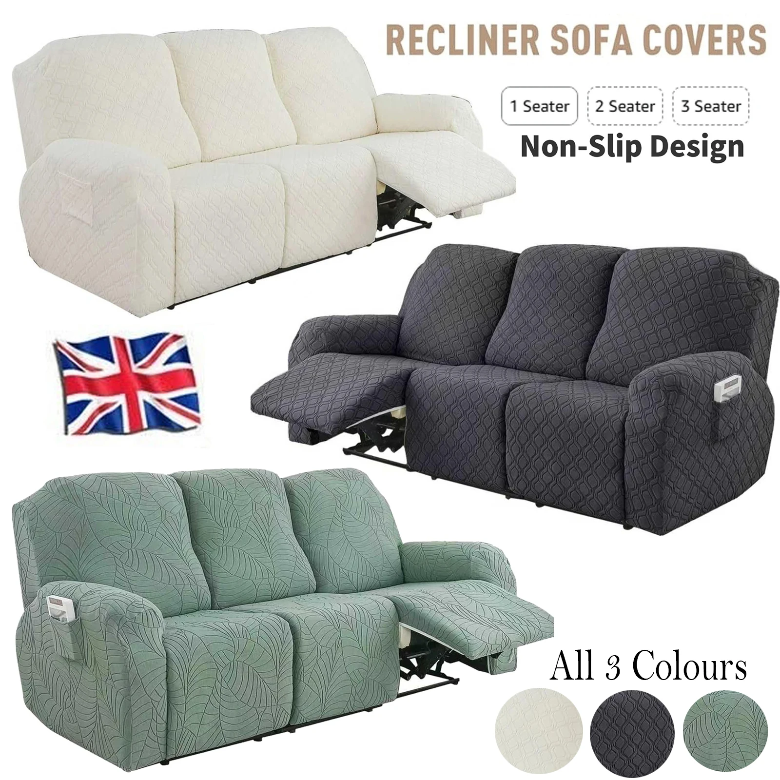 1/2/3 Seater Stretch Sectional Recliner Sofa Slipcover With Elastic Bottom Soft Washable Furniture Pet Protector Couch Cover