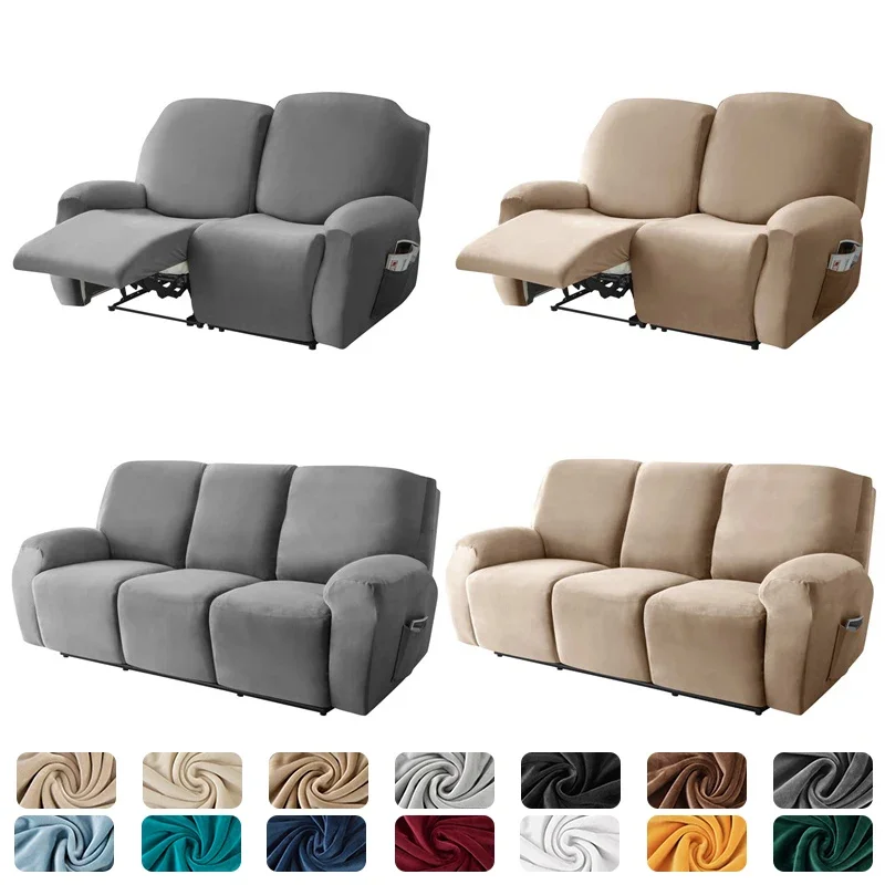 1/2/3 Seater Velvet Stretch Recliner Sofa Cover Relax Armchair Slipcover Elastic All-inclusive Reclining Sofa Protector