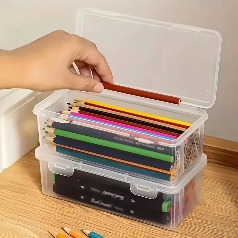 1/2/3/4pcs Clear Pencil Box Large Capacity Plastic Organizer Storage Boxes for School Bulk Stackable Design Office Supplies