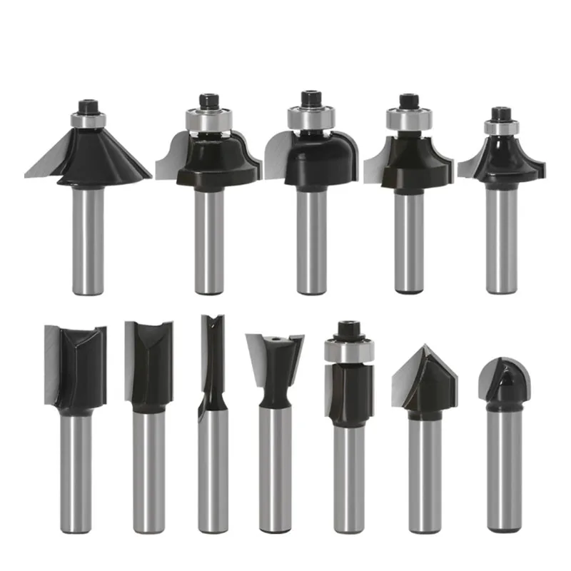 12PCS 6MM Shank Milling Cutter Wood Carving Router Bit Set With Box Trimming Straight Milling Cutter Wood Bits Carbide