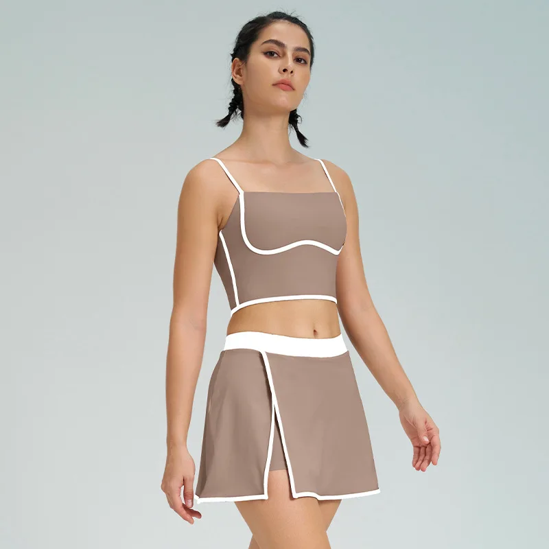 1/2PCS Yoga Women's Elastic Quick-drying Sports Bra with Fixed Cups for Fitness Shock Absorption Yoga Set Top and Tennis Skirt