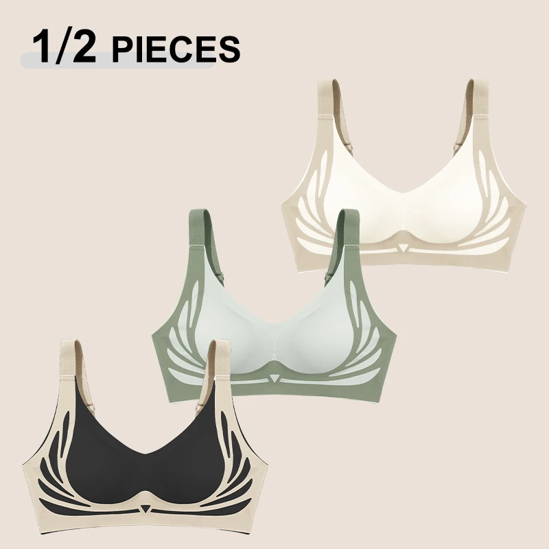 1/2Pcs/Set Women Push Up Bras Seamless Comfortable Angel Wings Bras Set Trendy Soft Breathable Underwear Female No Wire Lingerie