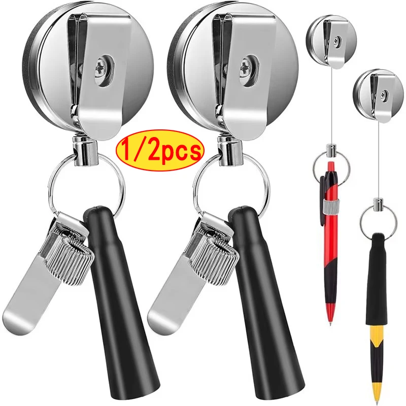 1/2pcs Creative Retractable Pen Case Pull-tab Fastener Anti Loss And Anti-theft Steel Wire Rope Buckle Metal Pen Holder Pen Clip