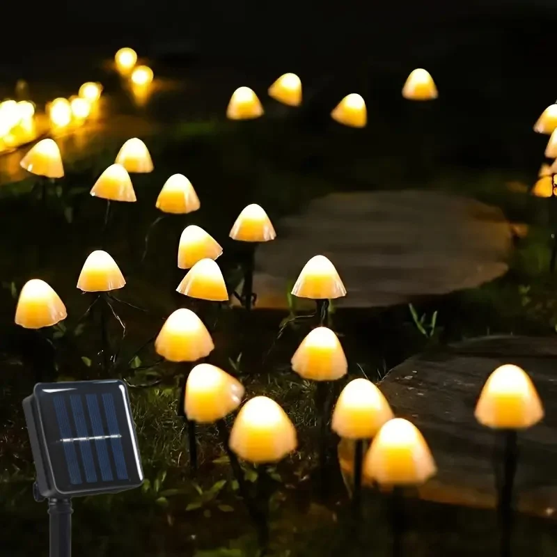 12pcs Mushroom Solar Lights Fairy Solar String Lights 8 Modes Outdoor Solar Pathway Lights Outdoor Decor for Christmas Lamp