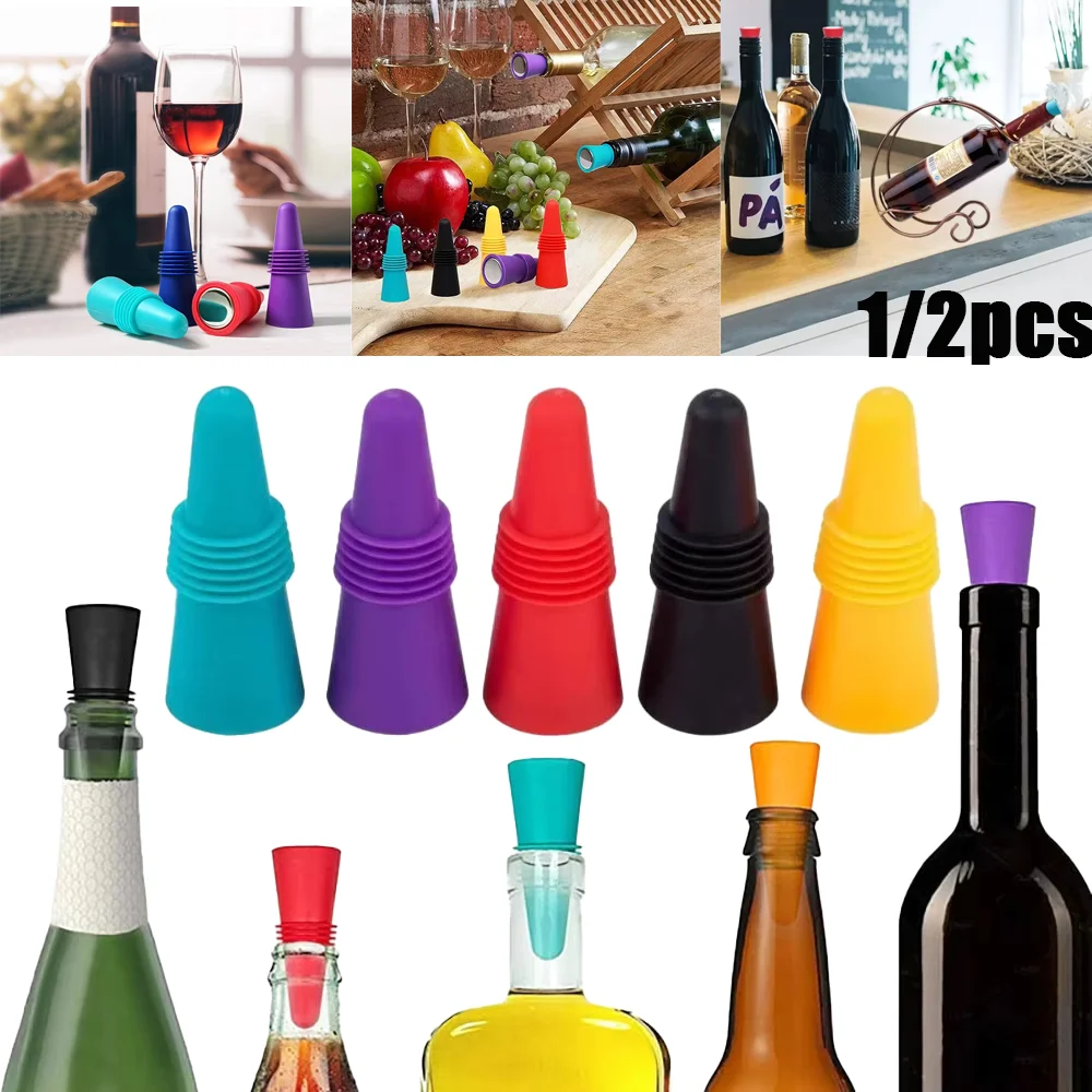 1/2pcs Silicone Wine Bottle Stopper Reusable Leak Proof Beverage Whisky Beer Champagne Cap Closer Wine Cork Plugs Lids Bars Tool