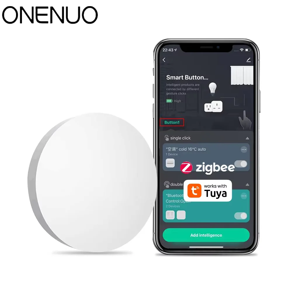 1~2pcs Tuya ZigBee Button Scene Switch Intelligent Linkage Switch Battery Powered Automation Work With Smart Life Zigbee Devices