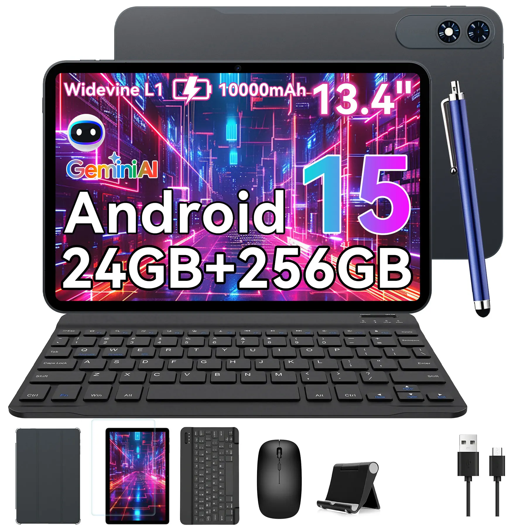13.4-Inch Tablet PCT60 PRO Android 15 Tablet with Keyboard, 8GB + 256GB (2TB TF),10000mAh, 16MP+8MP, With Bluetooth Mouse
