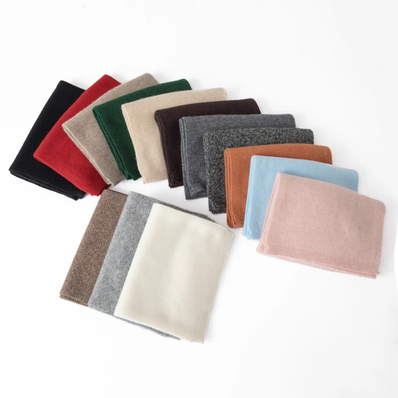 14 Colors Unisex Scarf Autumn Winter 100% Pure Cashmere Solid Color Knitted Shawl Korean Style Versatile Warm Neck Scarf