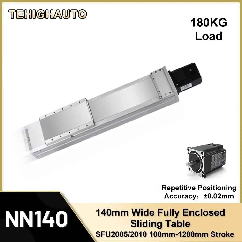 140mm Wide 180kg Load CNC Sliding Table Ball Screw Linear Rail Stage SFU2005/2010 XYZ Axis Fully Enclosed 4*EGH20CA Slider