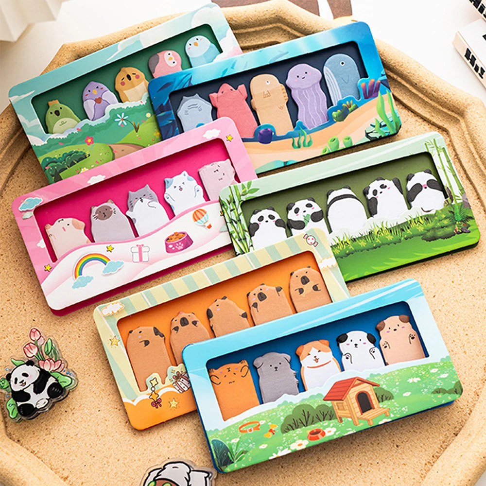 150 Sheets/Pack Cartoon Animals Sticky Notes Capybara Panda Cat Notepaper Memo Clips Decorative Paper Bookmarks Office School