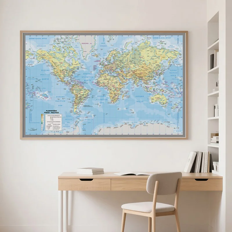 150*100cm Spanish Version World City Map Poster Prints Wall Art Background Cloth Home Room Decoration Educational Supplies