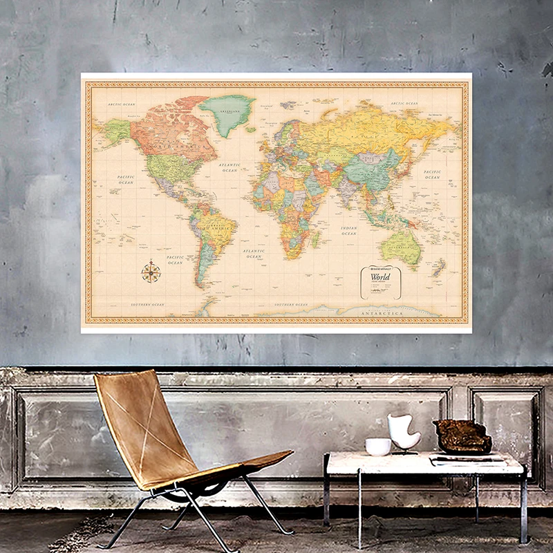 150x100cm World Map Classic Edition Non-woven Spray Map Without Country Flag Vintage Posters Painting Education Office Supplies