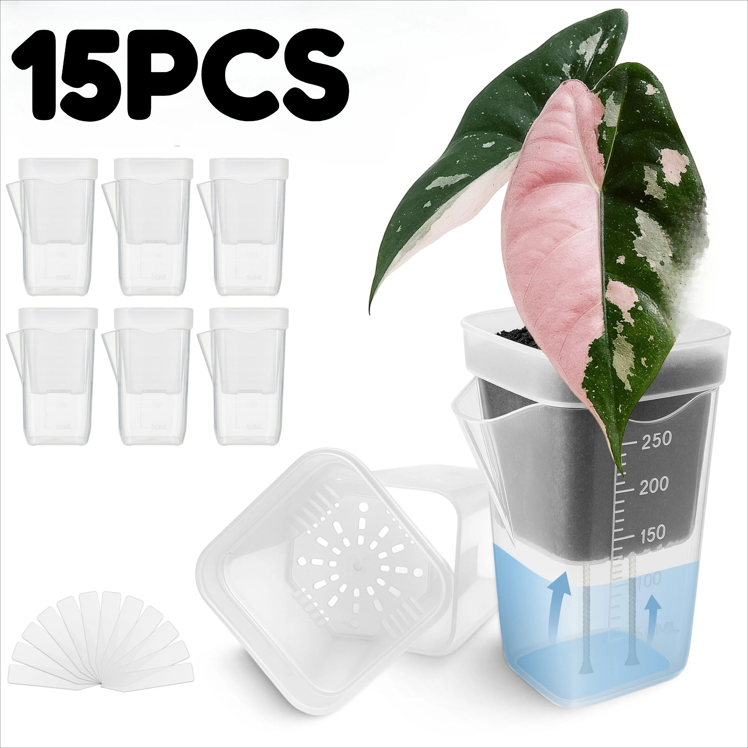 15pcs Self Watering Plant Pots Mini Seedlings Pots Flowerpot Translucent Plastic Planters Plant Propagation Pot with Reservoir