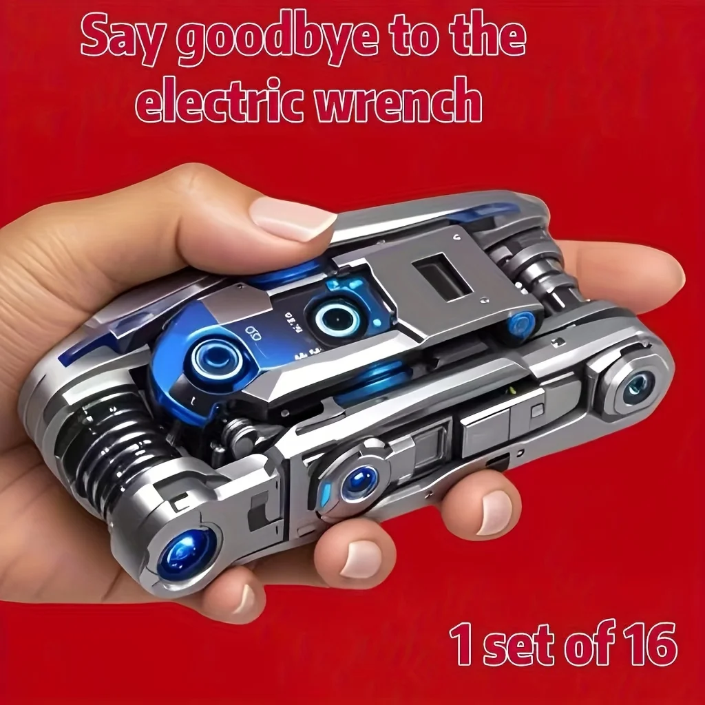 16-in-1 Socket Wrench Set, Non-Slip Rotating Head. Durable Stainless Steel for Home & Car Repairs. Easy & Universal Tool.