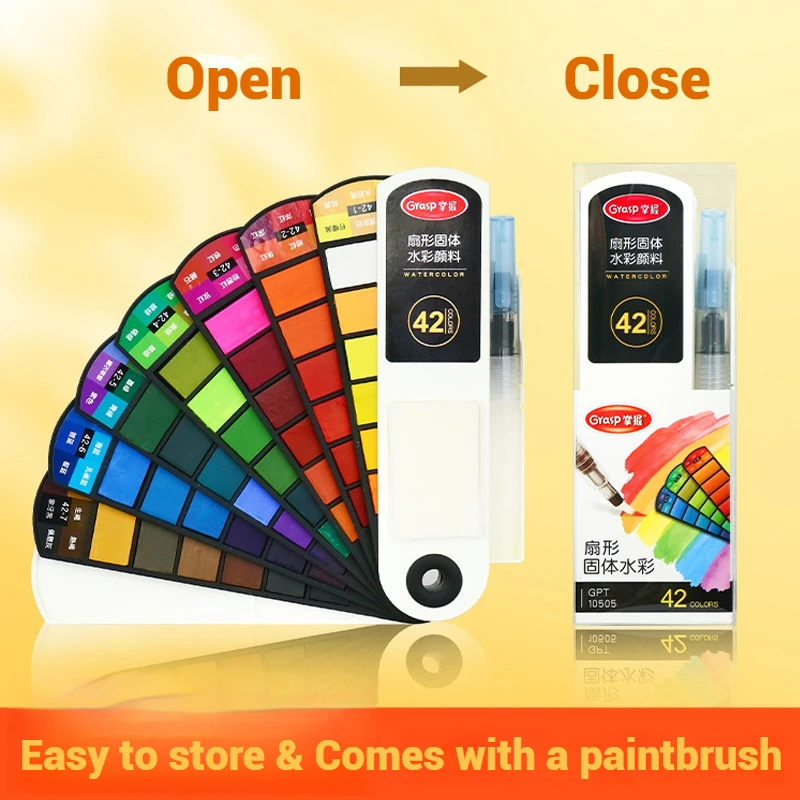 18/24/42/60 Solid Watercolor Pigment Set Foldable Travel WaterColor With Water Brush Pen Art Specific Fan Shaped Painting Tool
