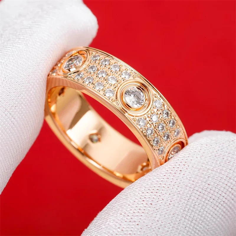 18k Gold Plated Luxury Inspired Bracelet Ring 3 Row Fully Encrusted With Zircons Open Bangle Fashion Party Wear Jewelry Gift