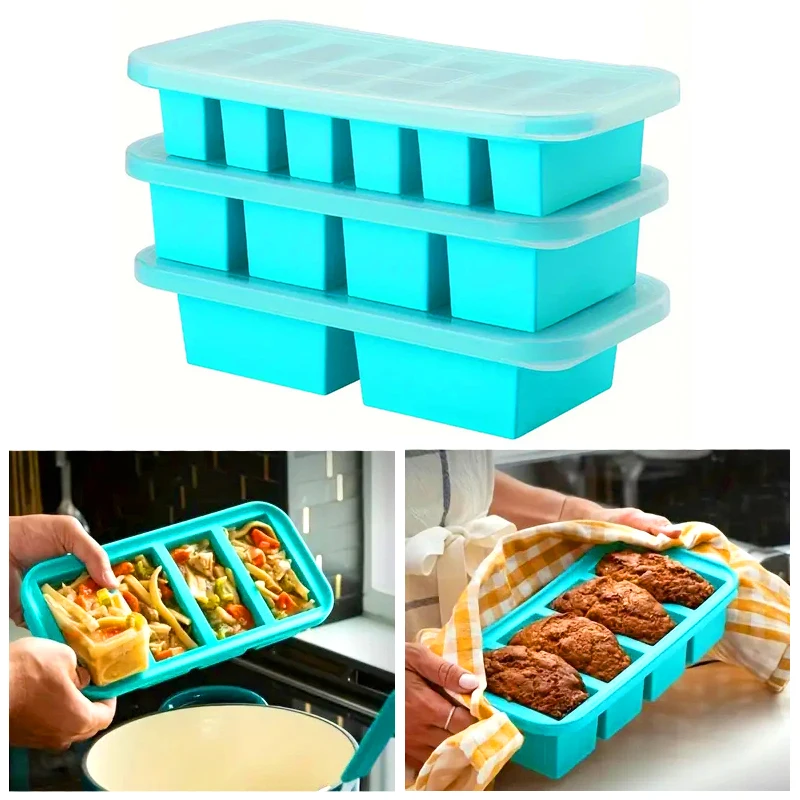 1PC 2/4/6Grid Silicone Freezer Mold with Lid Refrigerated Food Storage Box Food Box Ice Tray Mold Ice Box Fresh-keeping Box