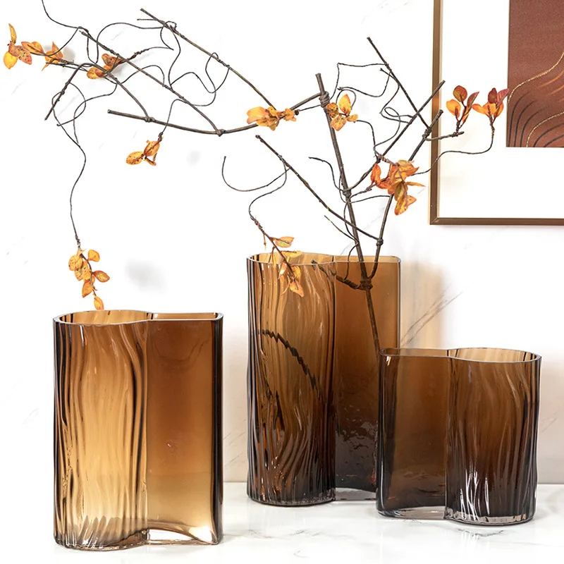 1PC Modern Amber Tree Pattern Creative Square Book Colored Vase Desktop Hydroponic Flowers Glass Vase Ornament