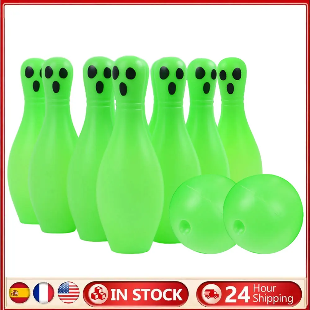 1Set Halloween Creative Ghost Bowling Set Glow in Dark Ghost Pattern Bowling Pins Festival Theme for Boys Girls Game