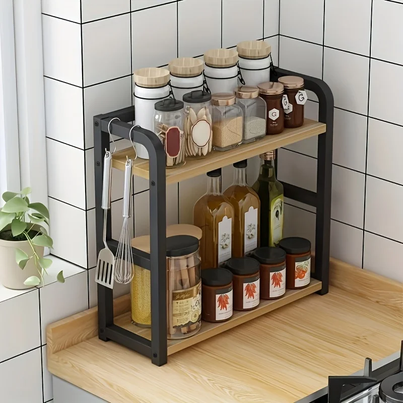 1pc 2-Tier Metal Countertop Shelf - Space Saving Organizer for Coffee, Mugs & Condiments, Rustproof Kitchen Rack