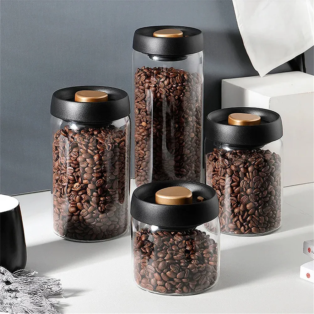 1pc Coffee Beans Vacuum Sealed Tank Household Glass Food Storage Tank For Moisture-proof Air Extraction Tea Storage TanK