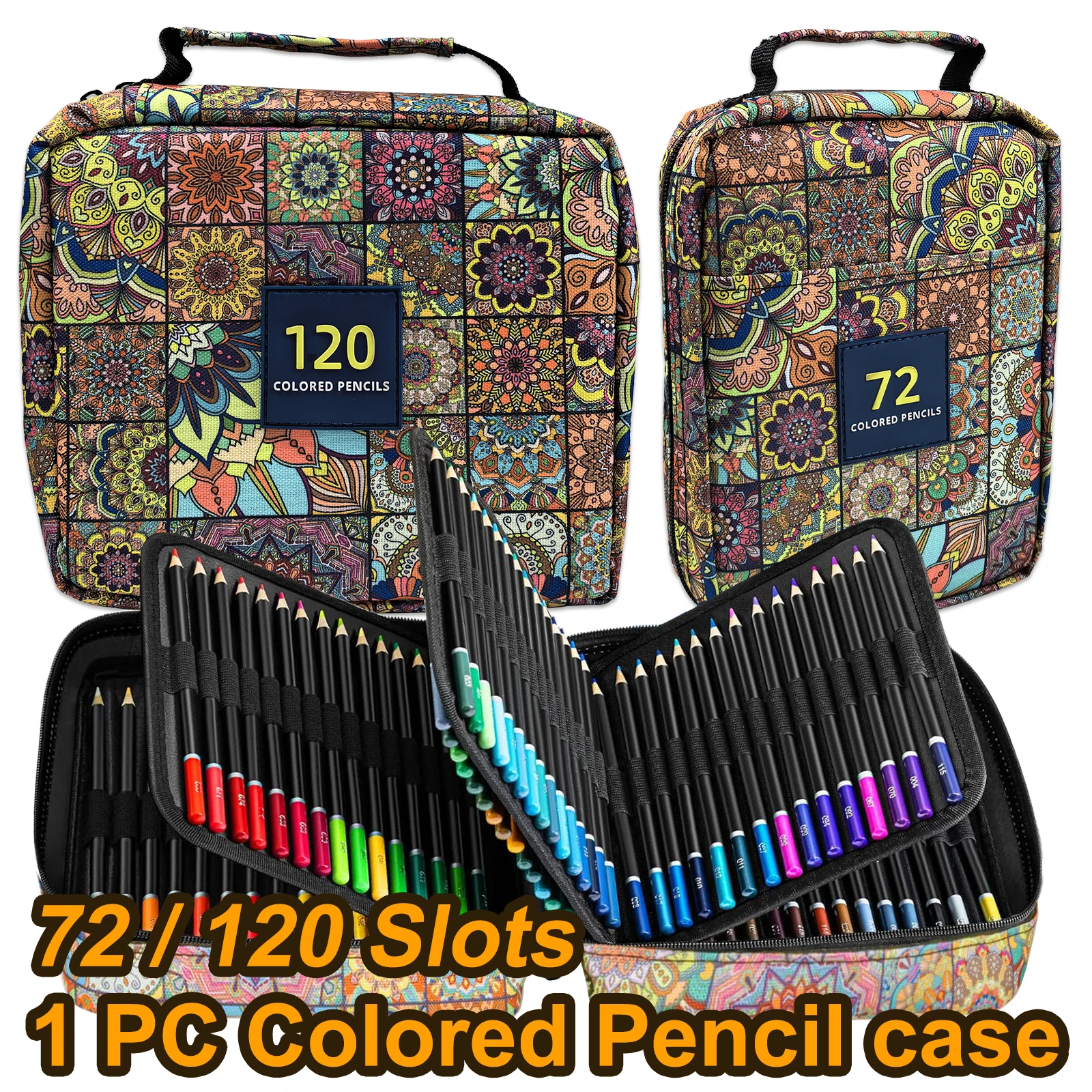 1pc Colored Pencil Box 50/72/120 Slots,Large Capacity Pen Lead Box,Gel Pen Storage Bag Zipper Portable,for Adults,Painters