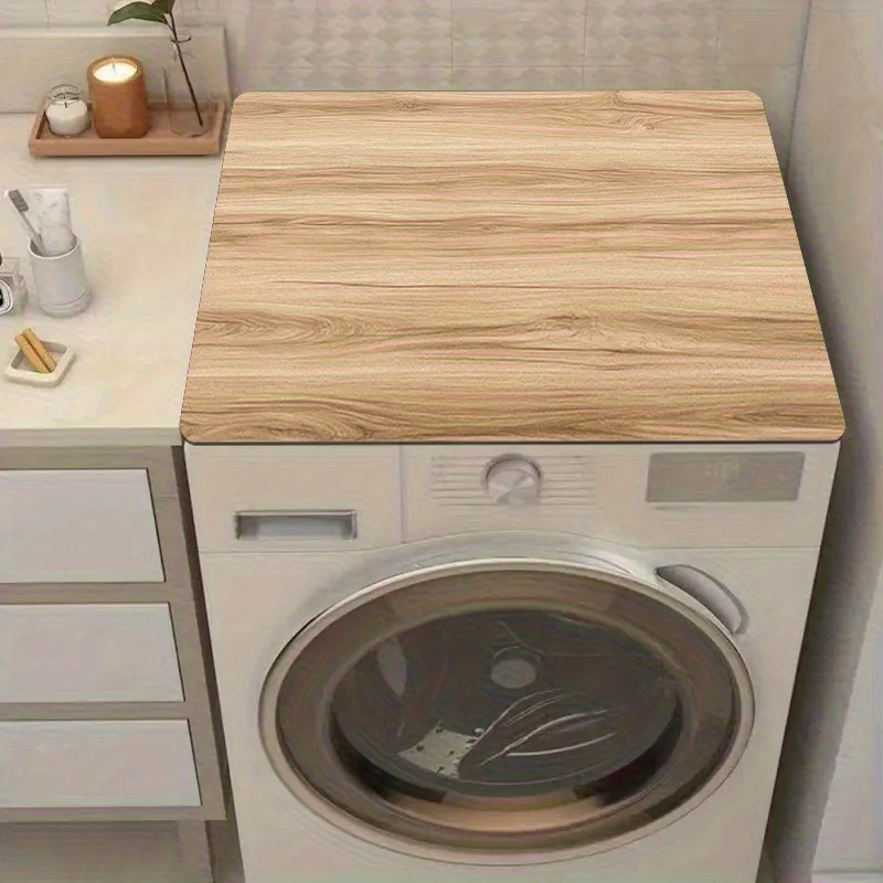 1pc Light Wood Grain Washing Machine Cover & Absorbent - Non-Slip Quick-Dry Laundry/Kitchen Counter Protector Mat, Home Decor