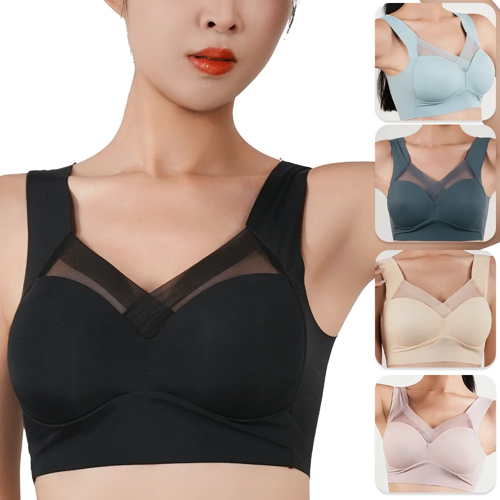1pc Womens Ice Silk Minimizer Bras Large Size Underwear Seamless Lingerie Push Up Sport Thin Cup Sexy Mesh Yarn Bra for Women