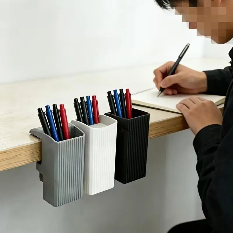 1pcs Adjustable Clip Pen Holder, Heavy-Duty, Fits 1cm–3.5cm Edges, No-Drill Install, Minimalist Office Desk Organizer