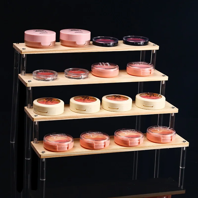 2-5 Layer Transparent Acrylic Solid Wood Display Stand Hand-made Doll Doll Cupcake Cosmetics Nail Polish Jewelry Display Stand