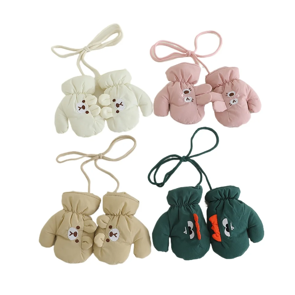2-5 Years Old Kids Boys Girls Cartoon Bear Full Finger Gloves Winter Thick Warm Gloves Toddler Outdoor Cold-Proof Mittens