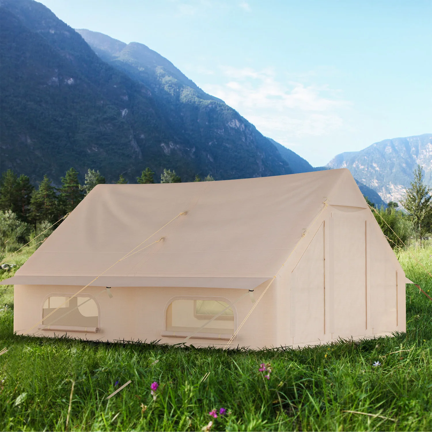 2-8 Person Inflatable Camping Tent Easy Setup Waterproof 4-Season Glamping Tent with Hand Pump Blow Up Tents for Adults Outdoor