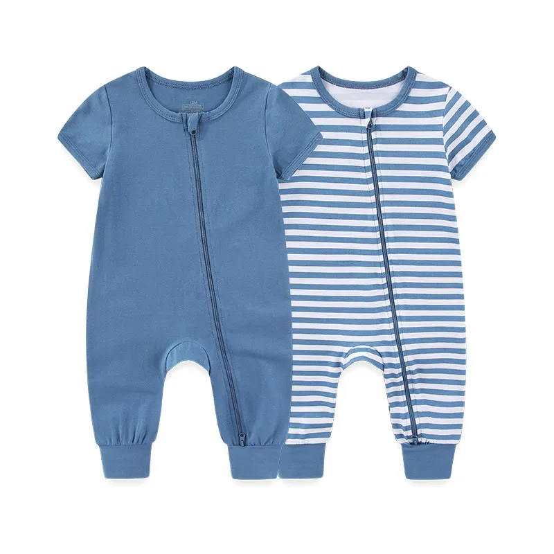 2-Pack Simple Fashion Baby Unisex Jumpsuits Summer Short Sleeve Newborn Boy Girl Zipper Rompers 0-24 Months Infant Clothes