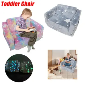 2 in 1 Kids Sofa Chair Comfy Toddler Chair Folding Out Glow in The Dark Extra Soft Open Couch 2-in-1 Toddler Soft Couch Fold Out