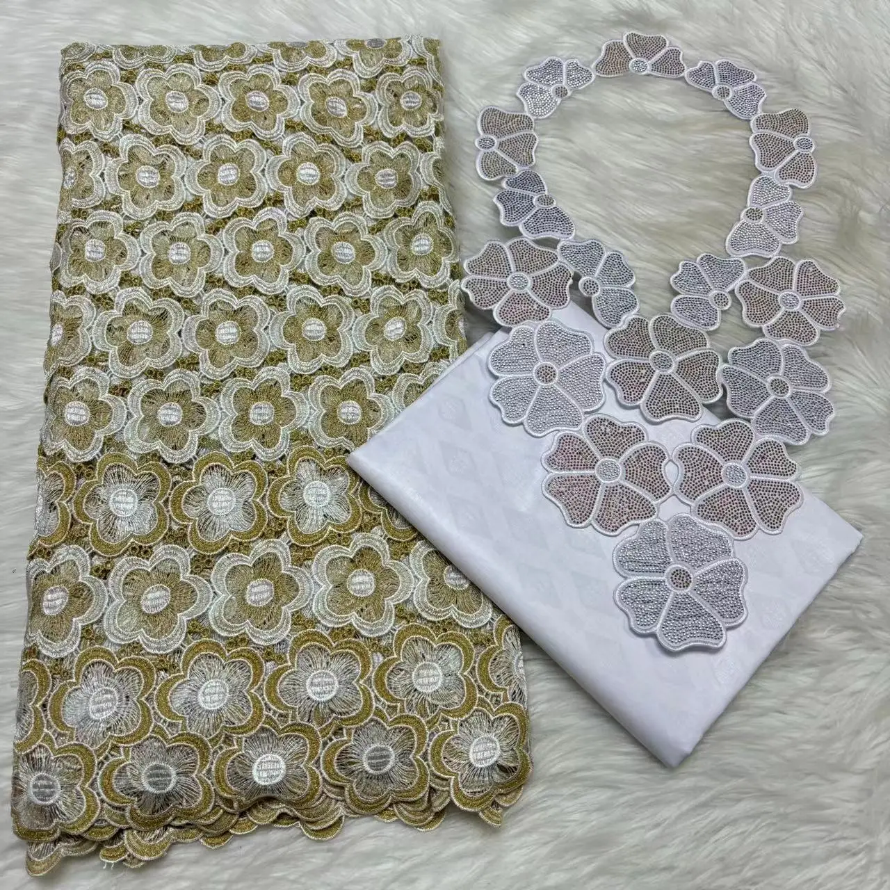 2.5+2.5Yards Swiss Voile Lace Fabric Newest Embroidery With African Bazin Riche Fabric Set For Versatile Occasion Use L511-7