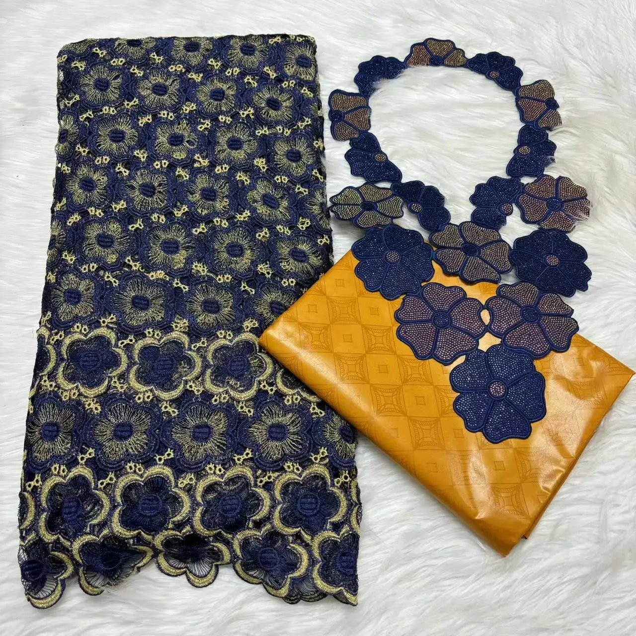 2.5+2.5Yards Swiss Voile Lace Fabric Newest Embroidery With African Bazin Riche Fabric Set For Versatile Occasion Use L511-7