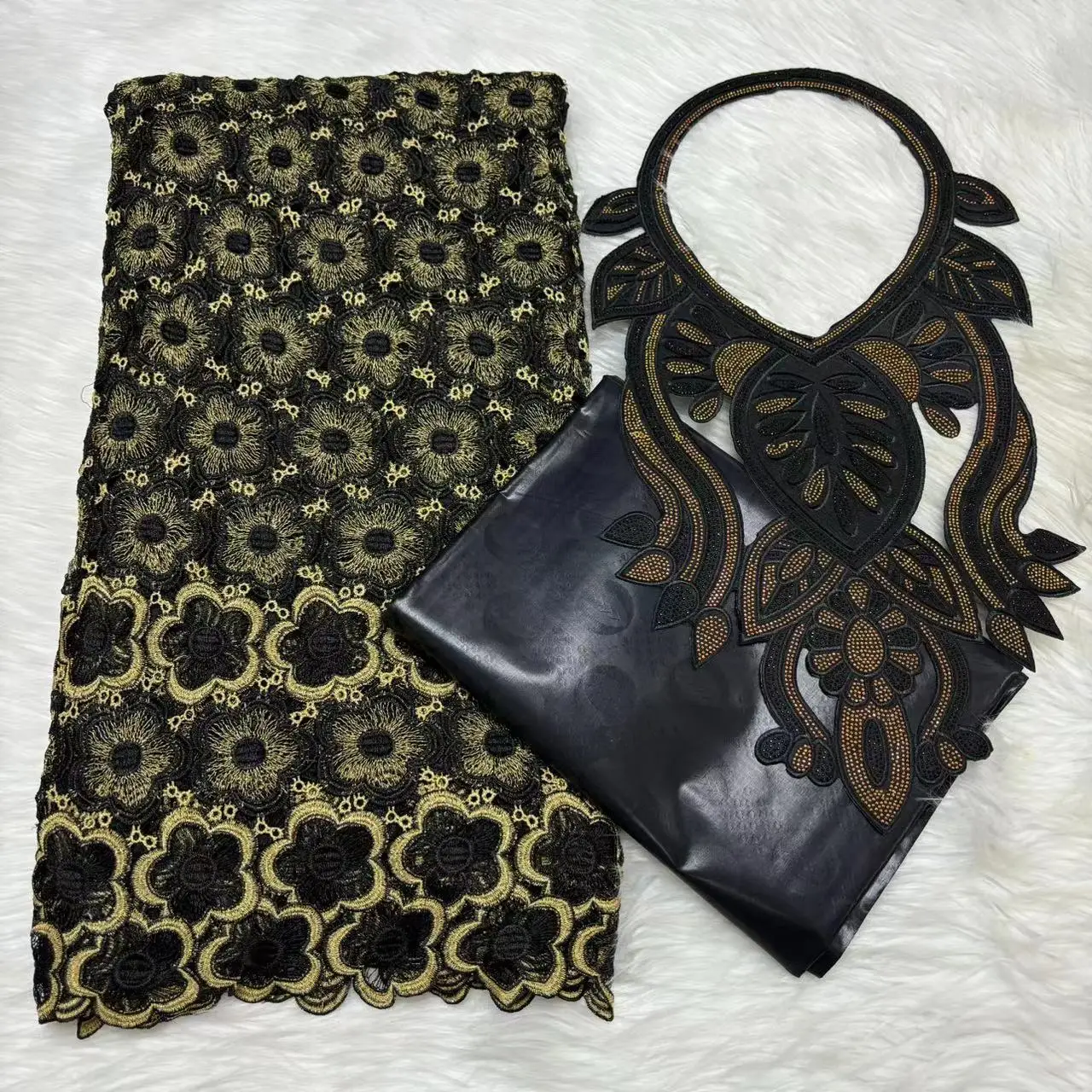 2.5+2.5Yards Swiss Voile Lace Fabric Newest Embroidery With African Bazin Riche Fabric Set For Versatile Occasion Use L511-7