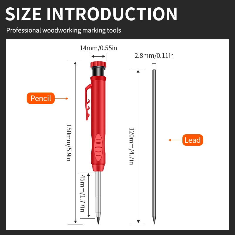 2.8mm Solid Carpenter Marking Pencil Mechanical Pencil Carpenter Scriber with Sharpener for Woodworking Tools Stationery Supply