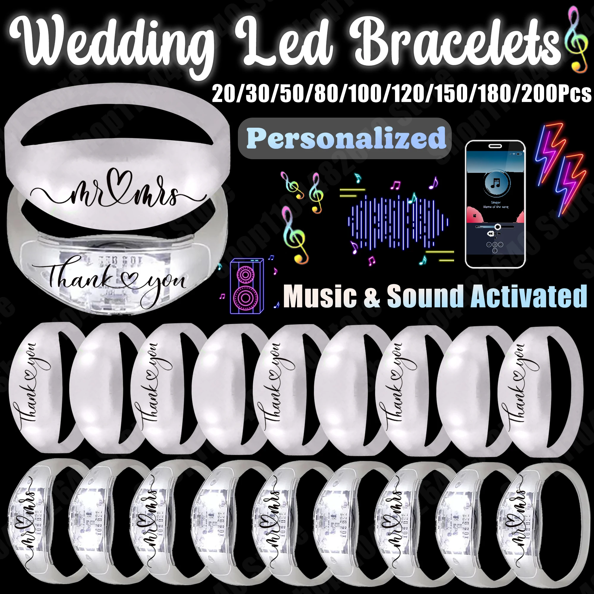 20-250Pcs Music & Sound Activated Led Bracelet for Wedding Glow Bracelet Light Up Bracelet Birthday Glow in The Dark Party Favor