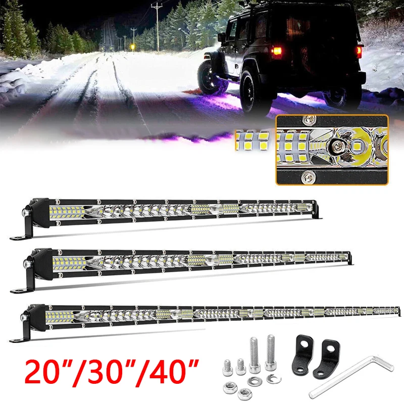 20 30 40 inch Slim Spot Flood LED Bar Off Road 12V 24V LED Light Bar/Work Light for Truck Suv Car Jeep Tractor Boat 4WD 4x4 ATV