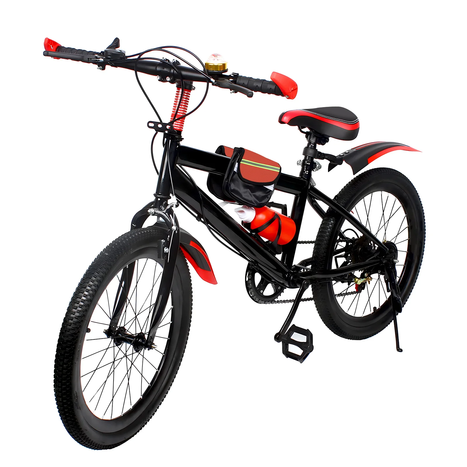 20 Inch Mountain Bike 7 Speeds Unisex Kids Bicycle Dual Brakes MTB Height Adjustable Boys Girls Bike with Kettle, Load 85kg
