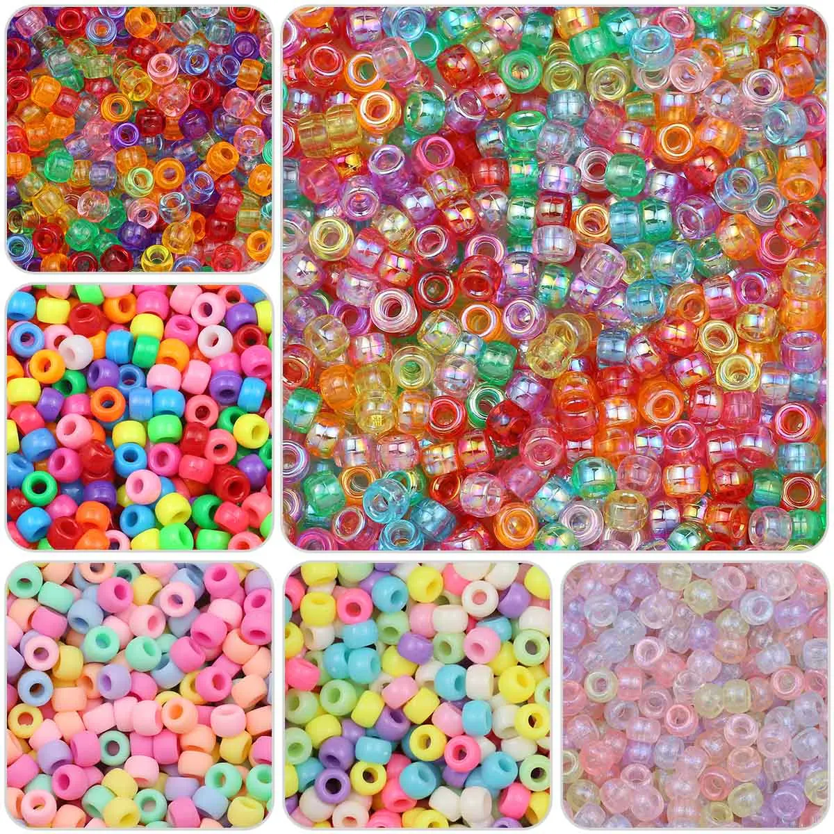 200-1200Pcs multi-colored Large Hole Pony Beads Plastic Beads For Bracelets Making DIY Crafts Jewelry Key Chains And Decorations