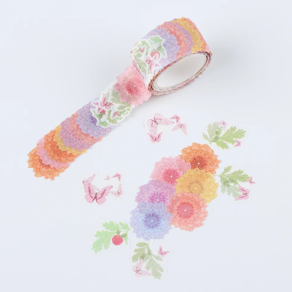 200PCS/Roll Flower Petals Washi Tape DIY Scrapbooking Diary Paper Stickers Roll Cute Adhesive Paper Tape Stationery Sticker