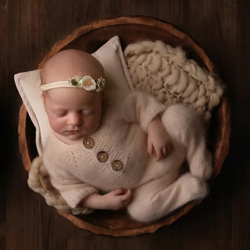 2023 handmade footed romper for newborn photography props,soft stretch mink yarn outfits for baby photo shoot