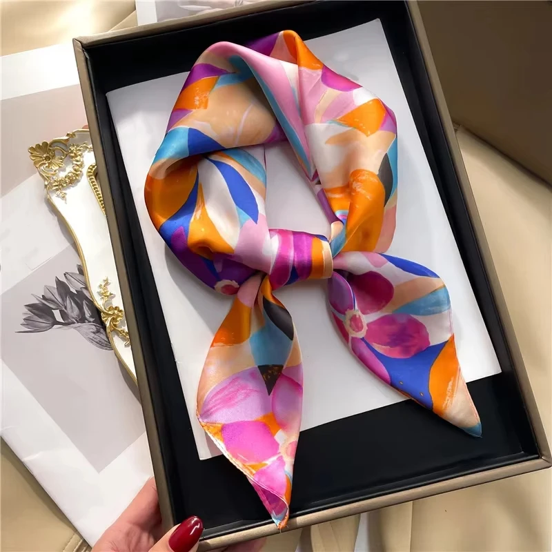 2024 Luxury Square Silk Scarf for Women Hijab Hair Bands Neckerchief Female Satin Shawl Ribbon Headband Fashion Wraps Bandana