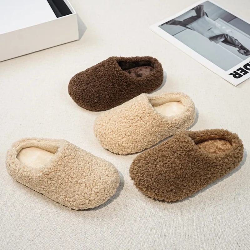 2025 Autumn Winter New Korean Style Slippers Girls and Boys Soft Sole Fluffy Cotton Slipper