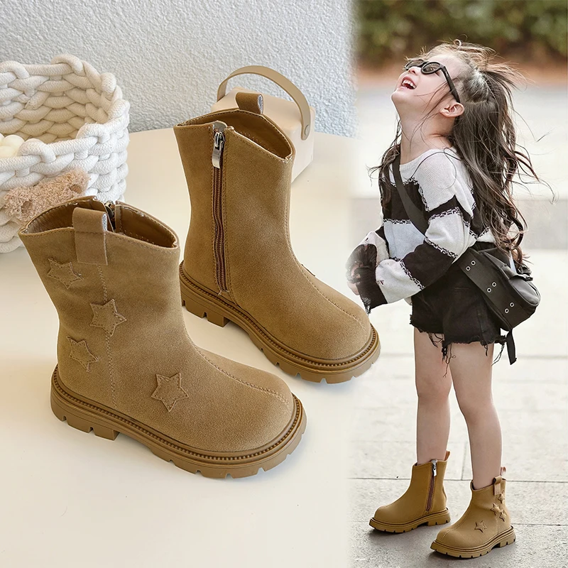 2025 Autumn/Winter New Style Children's Snow Boots with Fleece Insulation Mid-Calf Boots with Anti-Sl Soft Sole