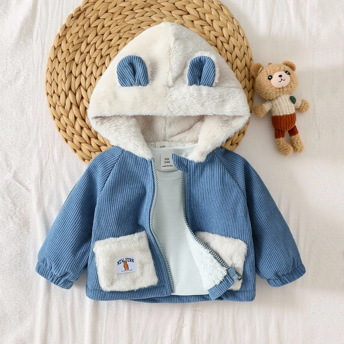 2025 New Autumn Winter Infant Baby Boys Cute Coat Zipper Fleece Newborn 1-3Y Hooded Fleece Long Sleeves Warm Outwear Daily